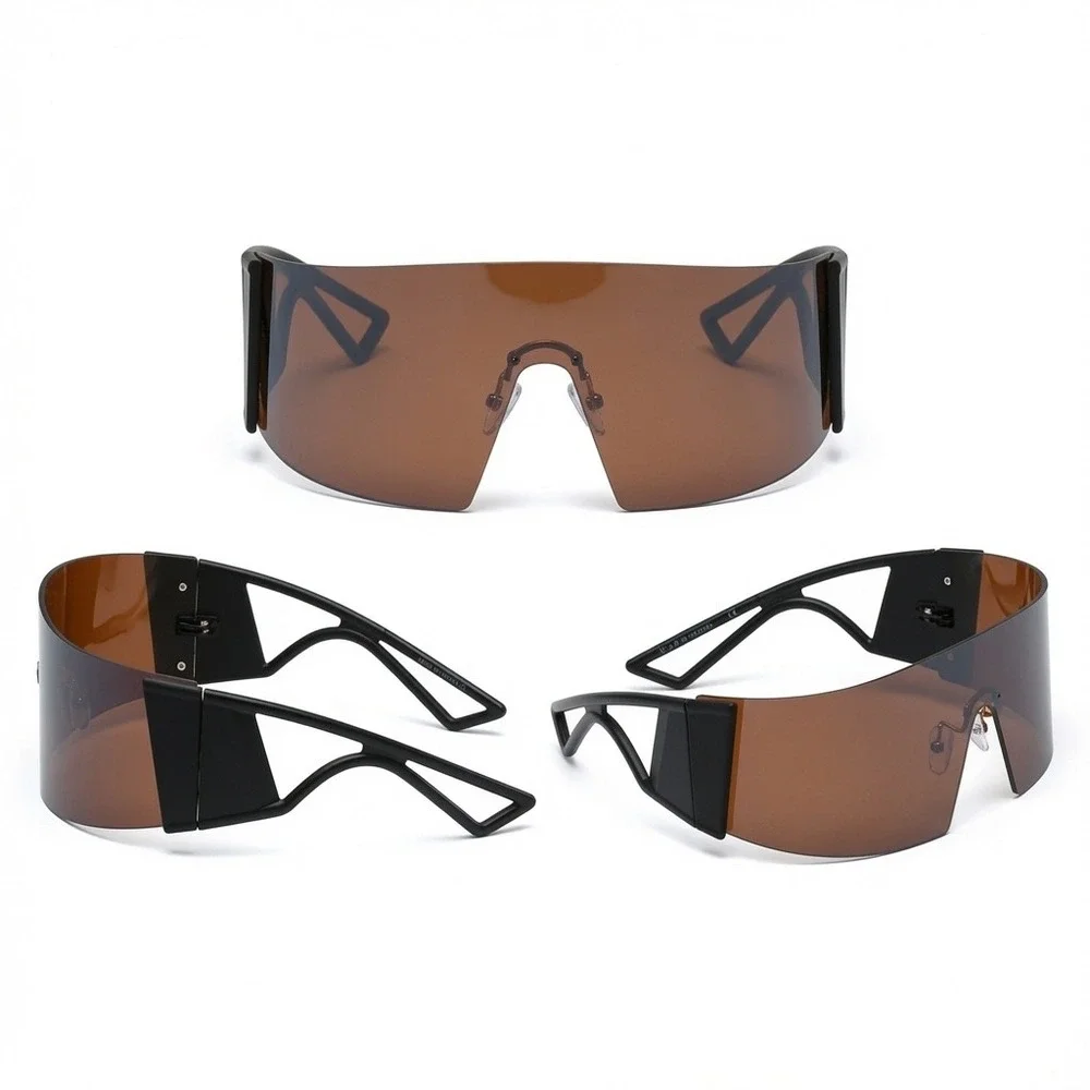 Men Sunglasses A-vanguard Tanned One Piece Mask Glasses Dark Brown Bold‎ Rim New